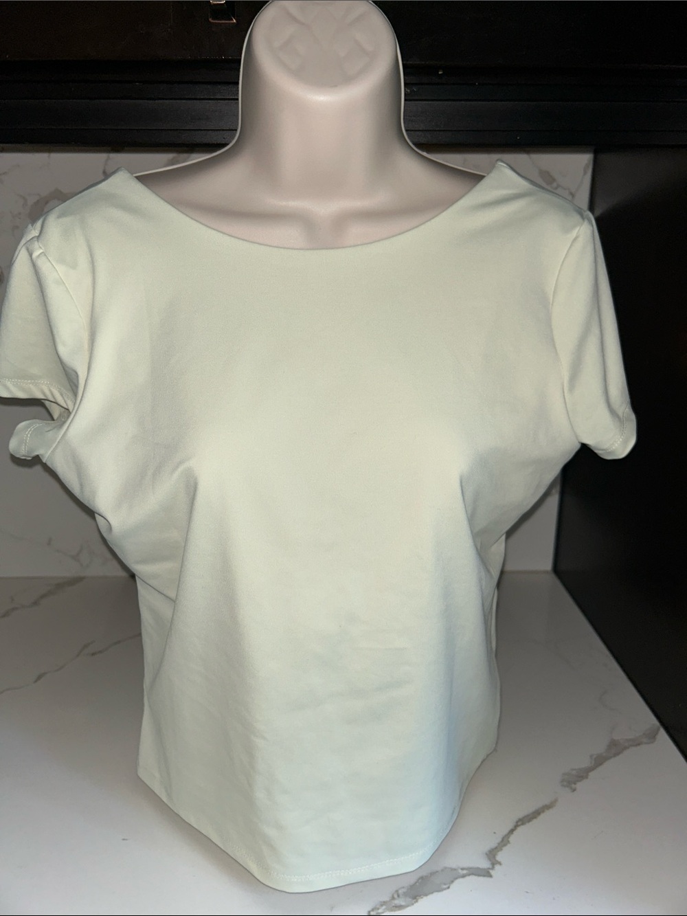 Women’s Pale Chartreuse Crewneck, backless, Short Sleeve Top